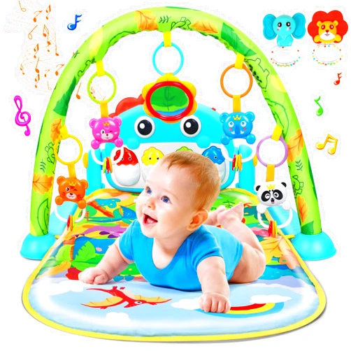 UMIKU Baby Gym Play Mats Baby Toys Tummy Time Mat Musical Activity Center for Newborn Infant Piano Babies Play Mat Music & Light Newborn Infant Gifts for Babies 0-3 6 9 12 Months Dinosaur Style