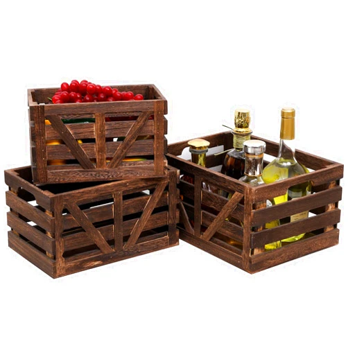 LYDWOO8D Decorative Wood Crates Nesting Crates Wooden Storage Container,Farmhouse Wood Crates for Storage,Display,Decor Boxes-Brown Set of 3
