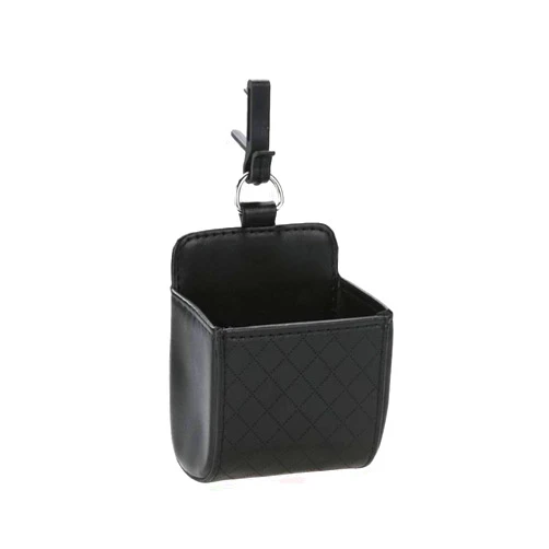 RED SHIELD Car Auto Air Vent Leather Tidy Storage Hanging Bag Case Organizer for Keys, Coin, Cell phone & Glasses. Universal Vehicle Small Bucket with Hook. Keep Your Car Clean & Organized. Black