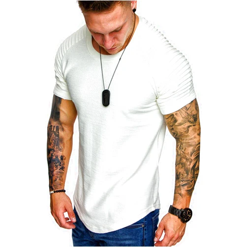 COOFANDY Men's Muscle T-Shirt Pleated Raglan Sleeve Bodybuilding Gym Tee Short Sleeve Fashion Workout Shirts Hipster Shirt