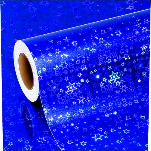 MAYPLUSS Holographic Fiol Wrapping Paper - Mini Roll - 17 In x 32.8 Feet- Metallic Navy Blue Foil Wrapping Paper ，Blue Stars for Birthday, Wedding Shower, Holiday(47.3 sq.ft.ttl) all Occassions
