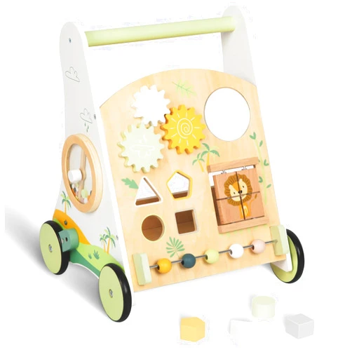 Bpmfkid Wooden Baby Push Walker Adjustable Speed Montessori Walker with Activity Center for Boys, Girls and Toddler Toy for Ages 1-3