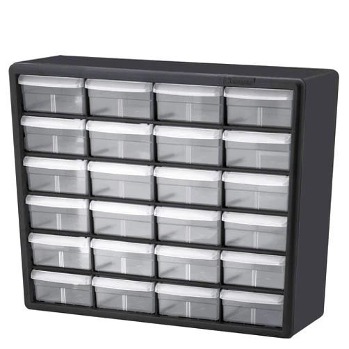 Akro-Mils 10724 24-Drawer Plastic Drawer Storage Cabinet for Garage Organization, Bead Organizer, Lego Storage, Teacher Toolbox, Makeup Organizer, and More, 20-Inch W x 6-Inch D x 16-Inch H, Black