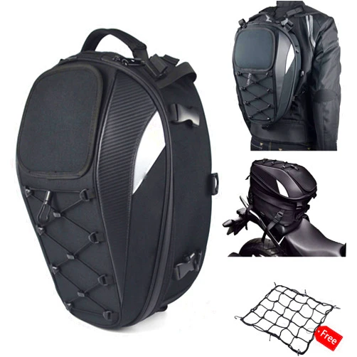 MIHUNTER Motorcycle Tail Bag,Seat Bag,Dual Use Motorcycle Waterproof Helmet Bag for Motorbike - with One Extra Motorcycle Cargo Net