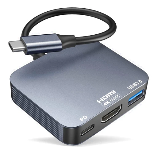 Vilcome USB C to HDMI Adapter【4K@60HZ】, Vilcome Type-C to HDMI Adapter Multiport with USB Type C PD & USB 3.0 Port, HDMI to USB C Adapter for MacBook Pro/Air, Ipad Pro/Air, Dell XPS 13/15