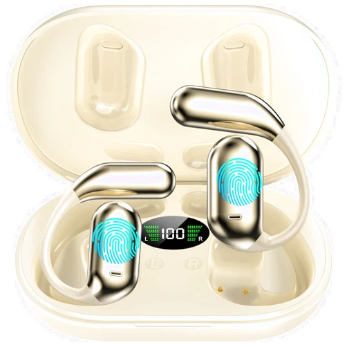 R'hllor Real-Time AI Translation Earbuds, Open-Ear Audifonos Traductores Inglés Español Two-Way Translator Headphones, Bluetooth Wireless Earhooks for Business, Travel, Learning, Meetings (Oatmeal Beige)