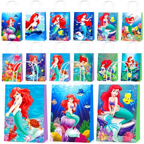Gifolavy 24 Pcs Little Mermaid Party Gift Bags Party Supplies/Little Mermaid Candy bags, Tote bags, Gift Bags for Kids Paper Favor Packs Adults Birthday Party Decora