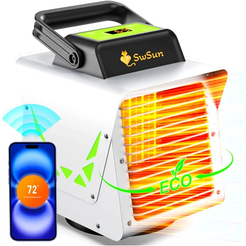 SwSun 1500W Greenhouse Heater with APP Remote Control & Smart Control Panel, Portable Outdoor Heater for Plants & Vegetables, Smart Safe Heater for Greenhouse, Garage, Grow Tents, Sunroom