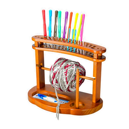 MiiMOO Yarn Holder, Wooden Yarn Rack Stand with Slots, Crochet Hook Holder for Knitting and Crocheting, Ideal Gift for Knitting Lovers