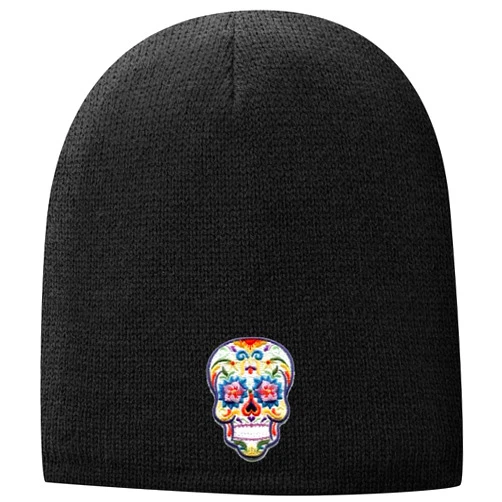 Yoga Clothing For You Unisex Sugar Skull Patch Beanie Hat