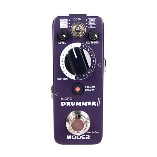 MOOER Micro Drummer II Guitar Drummer Pedal Drum Machine Effect with FILL Function, 48 Drum Grooves, and 6 Music Style Per 8 Different Rythem, With EQ, Tap Tempo for Electric Guitar
