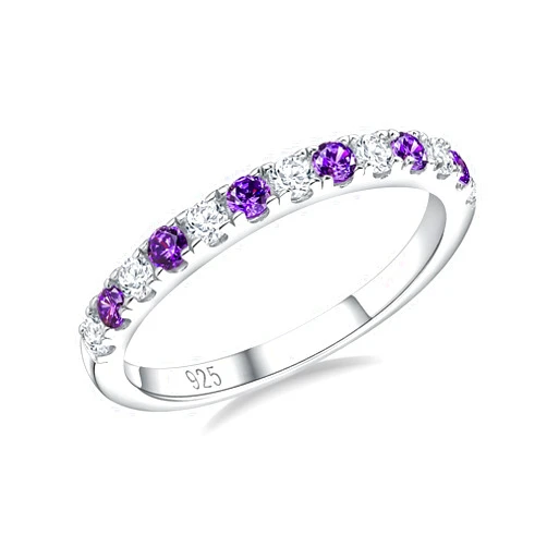 RANDES Birthstone Rings Eternity Band 925 Sterling Silver/Yellow Gold Created Gemstone Stackable Wedding Band Half Eternity Rings for Women Size 6 to 10