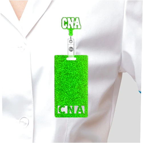 MillMB Certified Nurse Aide CNA Glitter Badge Reel with Badge Buddy Retractable Green Badge Holder with Belt Clip ID Badge for Nurse Heavy Duty Spill Proof & Tear Resistant Steel Wire Cord