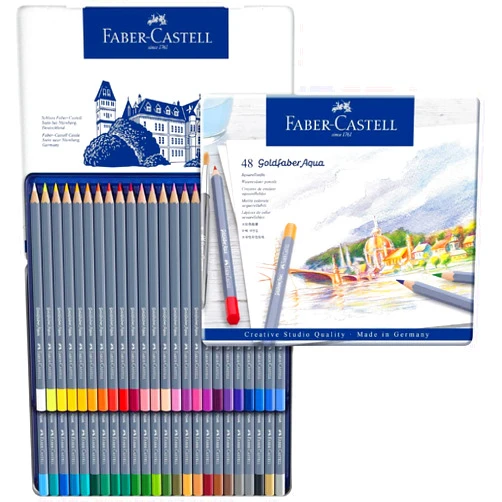 Faber-Castell Faber Castell 114648 Gold Faber Aqua Watercolor Pencil Set, 48 Color Cans