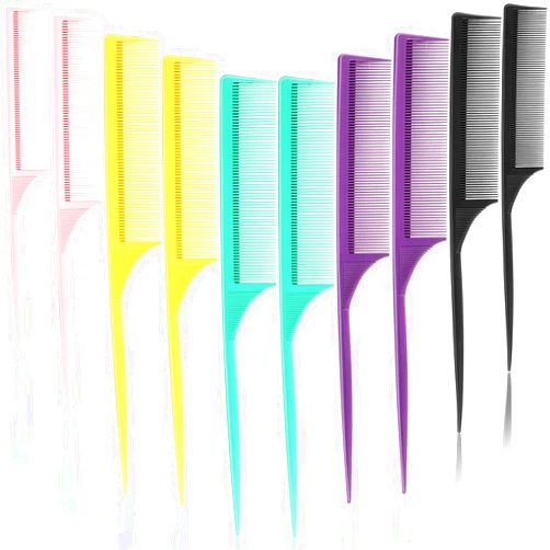 Leinuosen 10 Pieces Rat Tail Comb Styling Carbon Heat Resistant Comb Anti Static Teasing Comb for Back Combing Root Teasing Adding Volume Evening Styling (Assorted Color)