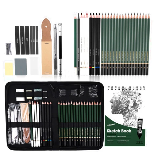 XINBOWEN Xin Bowen 43 Pack Sketch Pencils for Drawing Kit Sketching Set with Sketchbook, Pencils, Charcoal, Graphite and More for Artists, Professionals or Beginners