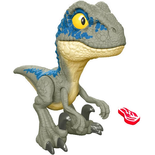 Mattel Jurassic World Mega Roar Blue Velociraptor Dinosaur Toy with Sound & Stretchable Jaw Tendons, Increasing Roar Levels & Feeding Feature