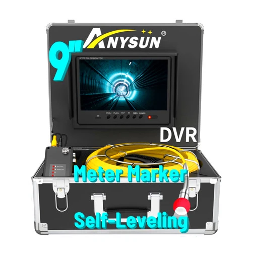 Anysun Sewer Camera Self Leveling, Anysun Sewer Inspection Camera with Meter Marker, 9'' Monitor and DVR Recorder, Plumbing Pipe Camera with 12 Lights, Drain Sewer Camera for Plumber, Homeowner(16GB Card)