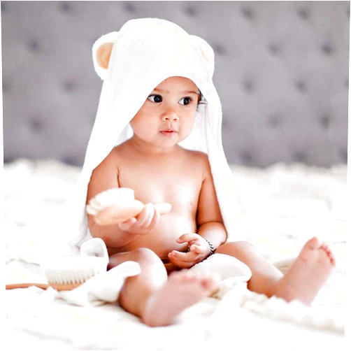 BY LORA Custom Personalized Hooded Baby Towel - 100% Rayon from Bamboo, Solid Color Soft Bath Towels with for Babie, Toddler, Brown Ears, Small