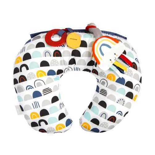 Boppy Tummy Time Prop, Black and White Modern Rainbows with Teething Toys, A Smaller Size for Comfortable Tummy Time, Attached Toys Encourage Neck and Shoulder Strength Building