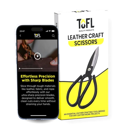 TOFL Leather Craft Scissors - Heavy Duty Shears for Cutting Thick Hide Material - Magnesium Steel Multipurpose Crafting Tool - TPU Handle, Comfortable Grip - Compact Design, Large Opening - 7.3 Inches