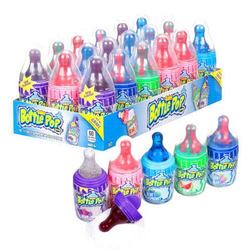 Baby Bottle Pop Halloween Bulk Candy Lollipops 18 Ct - Individually Wrapped Hard Candy w/ Powdered Sugar Dip in Assorted Fruity Flavors - Fun Candy For Kids, Party Favors, Trick Or Treat Goodie Bags