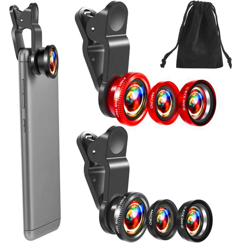 Flutesan 2 Pack Universal 3 in 1 Camera Lens Kit Phone Camera Lens Clip Fisheye Lens Macro Lens Wide Angle Lens Cell Phone Lens Attachments Compatible with Most Smartphones for Video, Live Show, Vlog