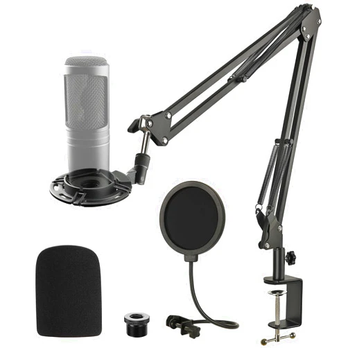 Frgyee Audio Technica AT2020 Mic Boom Arm Suspension Scissor Stand with Shock Mount, Pop Filter, Pop Filter, Upgraded Heavy Duty Clamp for AT2020 AT2020USB+ AT2035 Condenser Studio Microphone