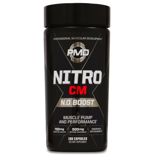 PMD Sports Nitro CM Nitric Oxide with Agmatine Pre Workout Supplement - Muscle Growth and Muscle Pump with L Arginine - Endurance Boost for Hardcore Training and Bodybuilding Preworkout (180 Capsules)