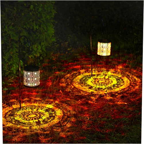 eUty 2 Pack Solar Lanterns Outdoor Waterproof, Metal Cutout Solar Lantern, Outdoor Solar Hanging Lantern Lights for Garden Patio Yard Lawn Backyard