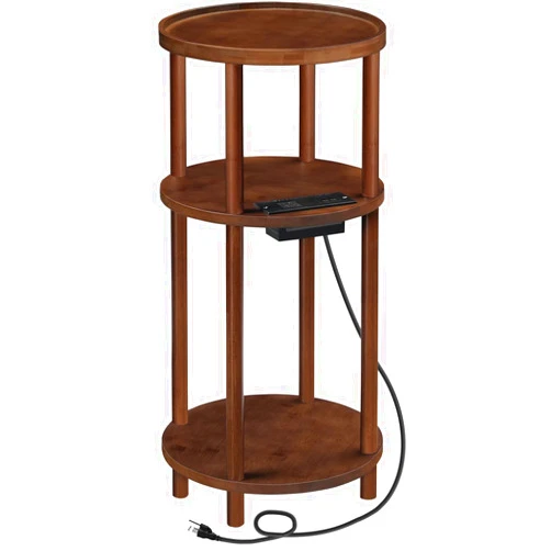 HOOBRO Small Round Side Table with Charging Station, 3-Tier Round Bamboo End Table, Compact Sofa Bedside Table for Small Space, Easy Assembly, for Living Room, Bedroom, Apartment, Mocha MA152UBZ01
