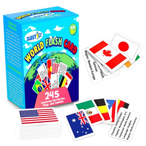 Zastic! World Flags Flashcards - 245 Country Flags, Capitals, Language, and Continents - Gloss Laminated - Country Flags of The World Flash Cards - Country Flash Cards - Geography Kids Flash Cards