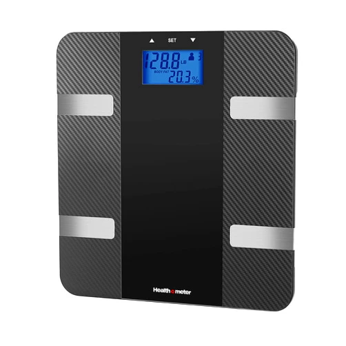 Health o meter Total Body Composition Carbon Fiber Weight Tracking Digital Scale for Body Weight, Bathroom Scale, Body Fat, Hydration Levels, BMI, Muscle Mass, Backlit LCD Display, 400 lbs Capacity