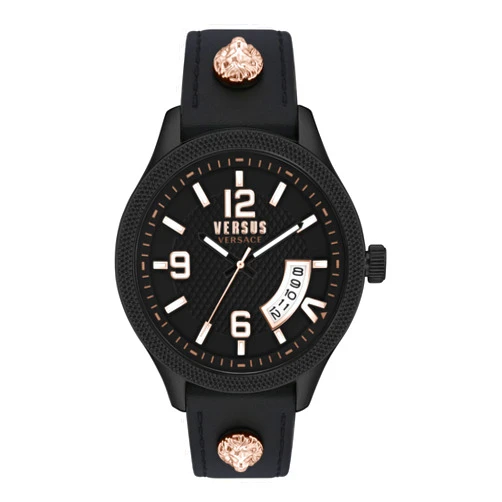 Versus Versace Reale Collection Luxury Mens Watch Timepieces with a Black Strap, Case and Dial