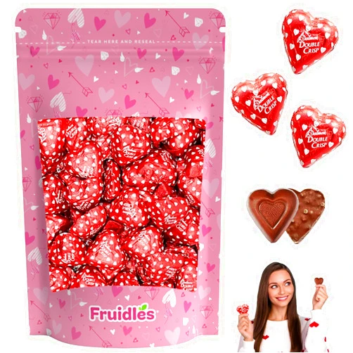 Fruidles Valentine's Double Crisps, Milk Creamy Chocolate Hearts, Holiday Treats, Individually Wrapped Foils, Kosher Certified Dairy (40 Count (1 Pound))