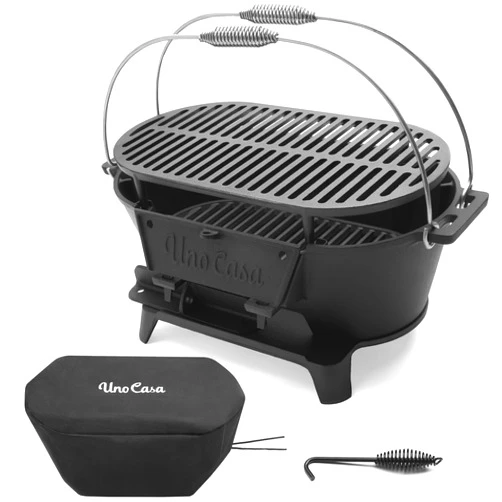 Uno Casa Hibachi Grill - Pre-Seasoned Small Charcoal Grill, Portable Charcoal Grill for Camping, Outdoors, Japanese Hibachi Grill and Waterproof Cover