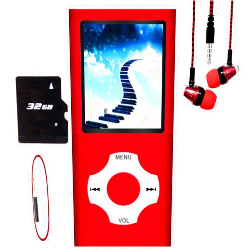 Hotechs. MP3 Player, Hotechs MP3 Music Player with 32GB Memory SD Card Slim Classic Digital LCD 1.82'' Screen MINI USB Port with FM Radio, Voice Record (Shine Red)