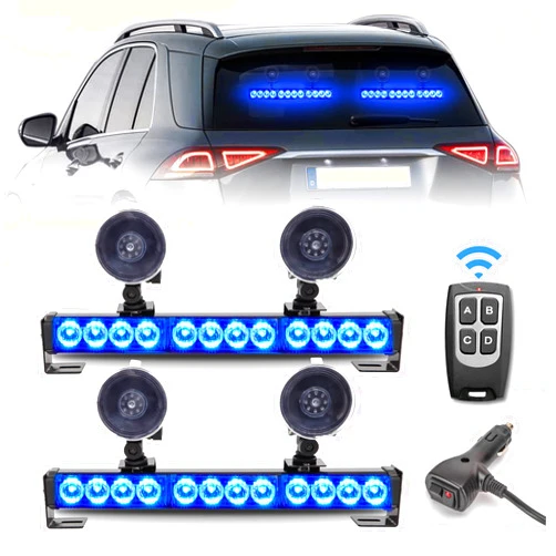 FEELOTAM 2 in 1 First Responder Emergency Strobe Lights Bar For Firefighters Police Fire Vehicles Trucks Blue 23 Flash Patterns 2pcs 12.8 inch Wireless Remote Control Safety Warning Lights