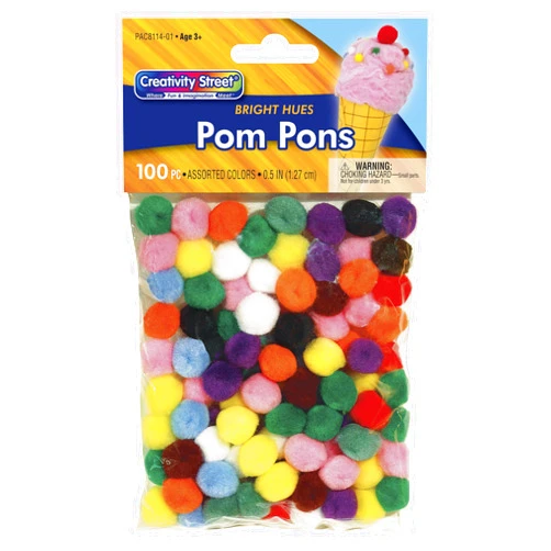 Creativity Street Acrylic Soft N Lively Mini Non-Toxic Pom Pon, 1/2 in, Assorted Bright Color, Set of 100