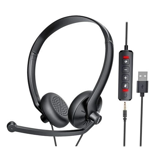 FEABASK USB Headset with Microphone for PC Laptop - Wired Computer Headphones with Noise Cancelling Microphone for Home Office Online Class Skype Zoom Meetings,in Line Mute Controls