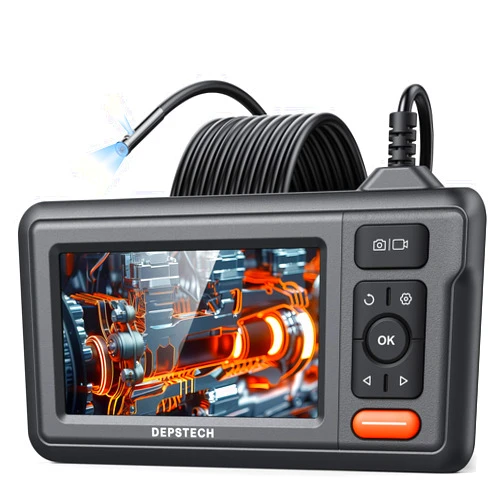 DEPSTECH Dual Lens Borescope, HD Endoscope Camera with Light, 4.3'' IPS Screen Inspection Camera, IP67 Waterproof Drain Pipe Camera, 16.5ft Semi-Rigid Snake Camera Cable for Car Wall Plumbing HVAC