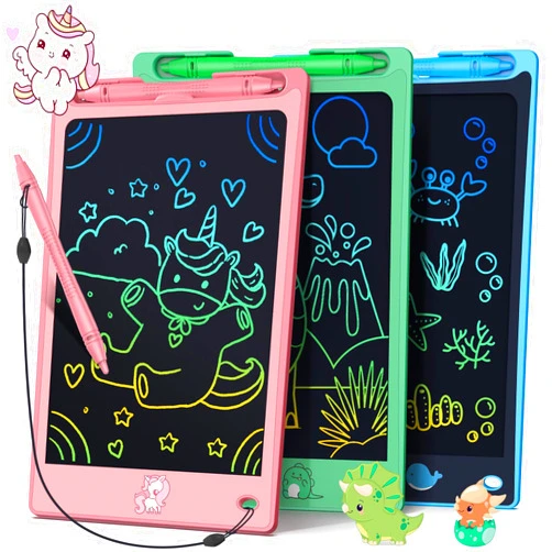 FLUESTON LCD Writing Tablet for Kids,Drawing Tablet for Boys Girls 3 4 5 6 7 8 Year,8.8 Inch 3pcs in 1 Pack Drawing Pad Toy Christmas Birthday Gifts for Toddler,Doodle Board Cute Dinosaur Unicorn