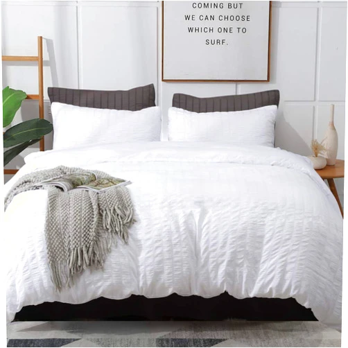 AveLom White Duvet Cover King (104 x 90 inches), 3 Pieces (1 Duvet Cover + 2 Pillow Cases), Seersucker Textured Ultra Soft Washed Microfiber, Textured Duvet Cover with Zipper Closure, Corner Ties
