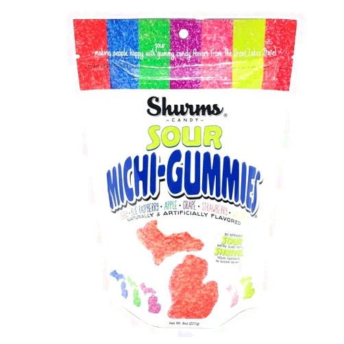 Shurms Candy Sour Michi-Gummies Shurms Michigan Shaped Fruit Flavored Gummy Candy - 8 oz Bag