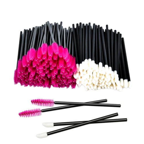 GLUEPIA 200 PCS Disposable Mascara Wands Eyelash Brush for Eye Lash Extension, Lip Applicators Lip Brush Makeup Applicator (200 PCS_Hot Pink, Black)