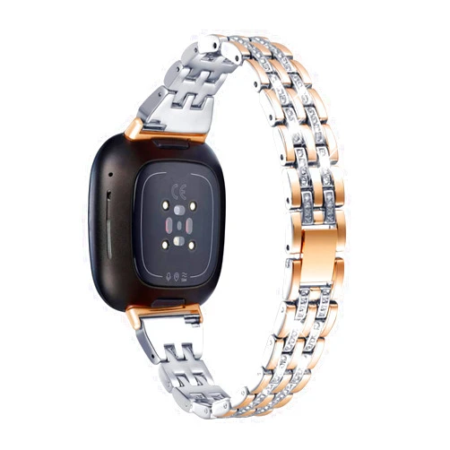 Mtozon Bling Bands Compatible with Fitbit Versa 4/Sense 2/Versa 3/Sense, Women Dressy Slim Bracelet Metal Replacement Wristbands