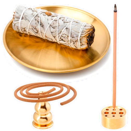 OIIKI 3 in 1 Stick Incense Burner, 5.5 Inch Brass Incense Holder, Alloy Cone Ash Catcher for Indoor Outdoor Use