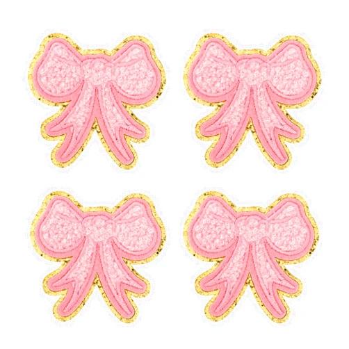 XIHIRCD 4pcs Pink Bow Patches, Cute Iron On Patches Embroidered Chenille Ribbon Bow Patch Sticker Sew on Decorative Applique Embroidery Patches for Clothes Jeans Jacket Hat Bag Backpack T-shirt DIY Crafts