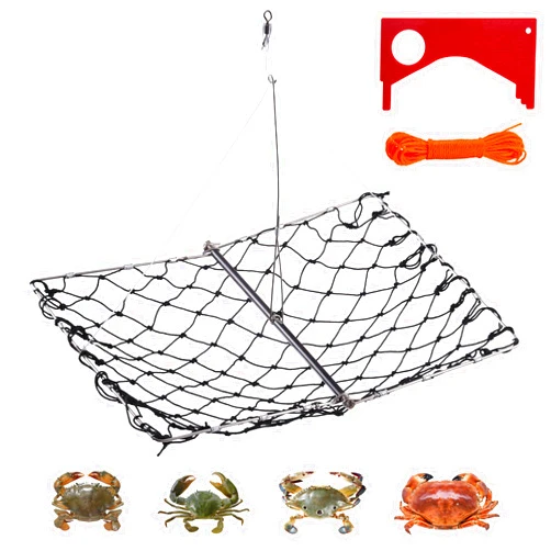 Subtoy 1 Pack/2 Pack Crab Trap, Castable Crabbing Net with Bait Clip Foldable Crab Snare with Red Gauge & Bait Clip for Dungeness, Blue Crabs & Lobster - Crabbing Equipment for Pier, Jetty & Surf Fishing