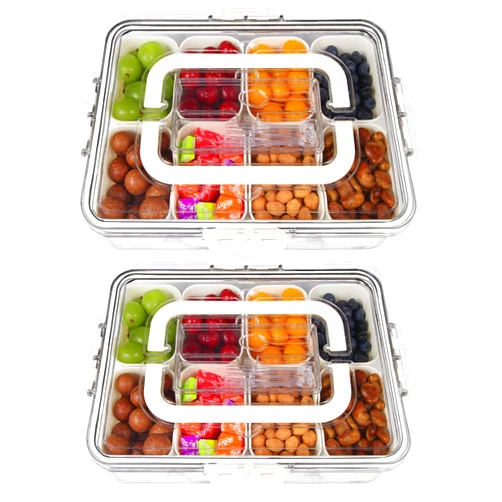 Jsyrjing Snackle Boxes Divided Serving Tray with Lid and Handle,Fruit and Veggie Tray with Lid, Snack Box Containers for Travel Suitable for Picnics and Parties and Easy to Carry (2 pack)